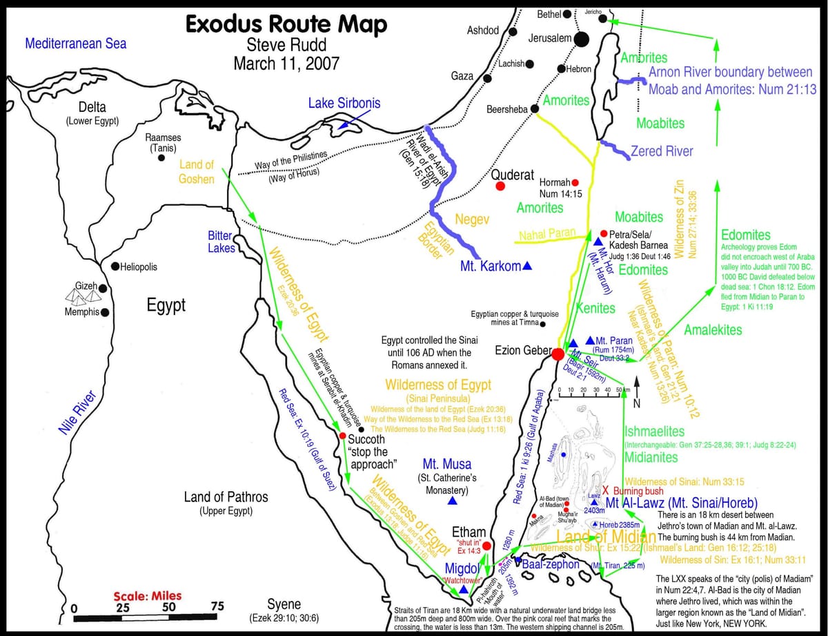 Veja mapa do êxodo, do Egito a Canaã